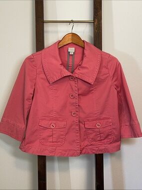 Merona Coral-Pink Button Front Cropped 3/4 Sleeve Swing Jacket